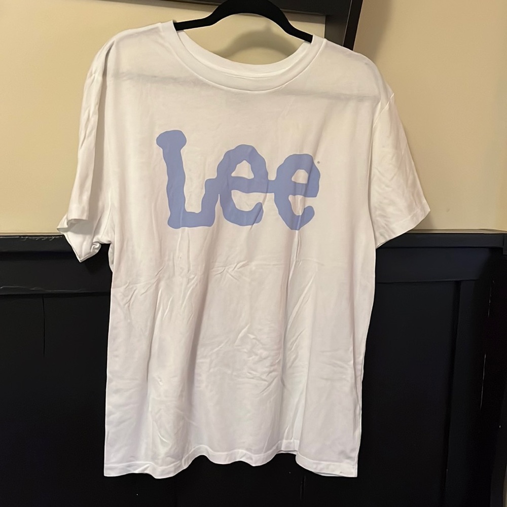 NWOT Lee XXL white short sleeve tshirt periwinkle lettering cotton polyester NEW